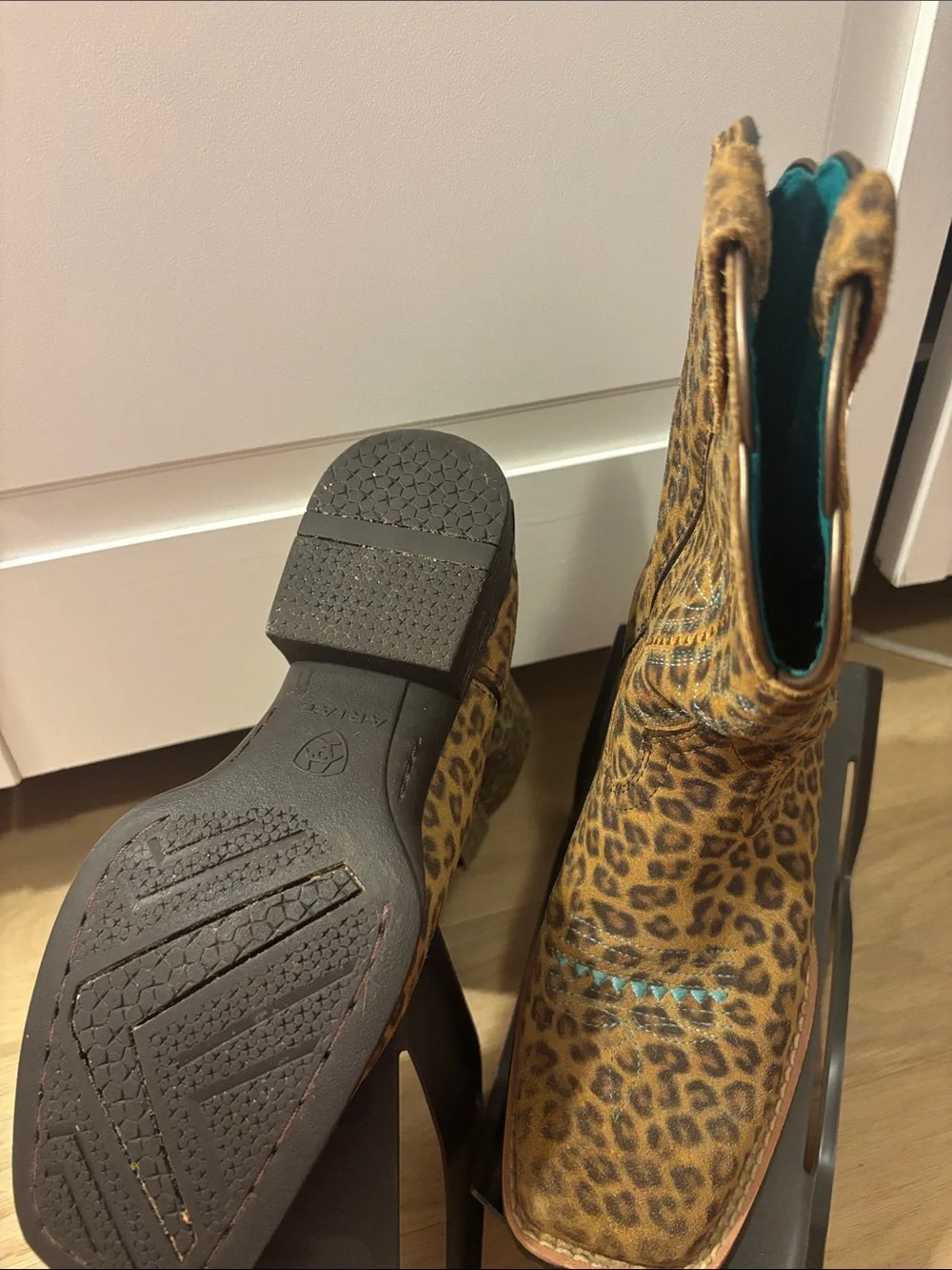 Ariat Teal and Leopard Cowboy Boots